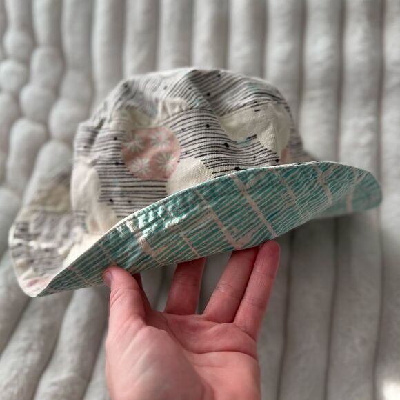 Reversible Bucket Hat – Pastel Floral & Teal Grid Pattern - Picture 1 of 5